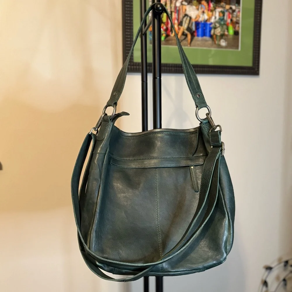 Vilenca Holland Forest Green Genuine Leather Hobo Bag